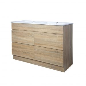 Remarkable 1200 Double Basin 4 Drawers Floor Standing Vanity-White/Black/Beige Grain/Caramel Mocha/Royal Oak