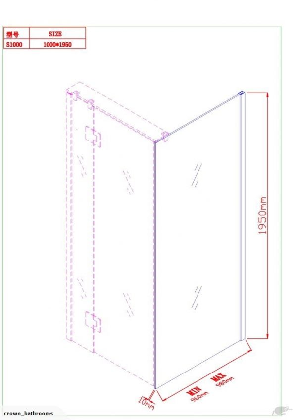 Milford 1000X1000 Corner Frameless Swing door Square Shower - Chrome - Image 4