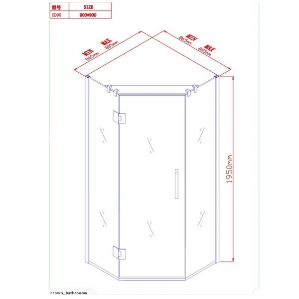 Arthur 900X900 Frameless Angle Corner Shower - Matt Black - Image 3