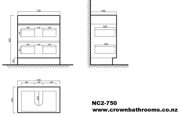 Remarkable 750 Double Drawers Floor Standing Vanity-White/Black/Beige Grain/Caramel Mocha/Royal Oak - Image 2