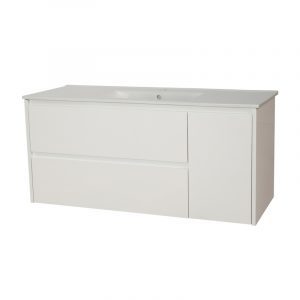 Remarkable 1200 Double Drawers Wall Hung Vanity-White/Black/Royal Oak