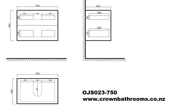 Remarkable 750 Double Drawers Wall Hung Vanity- White/Black/Royal Oak - Image 2