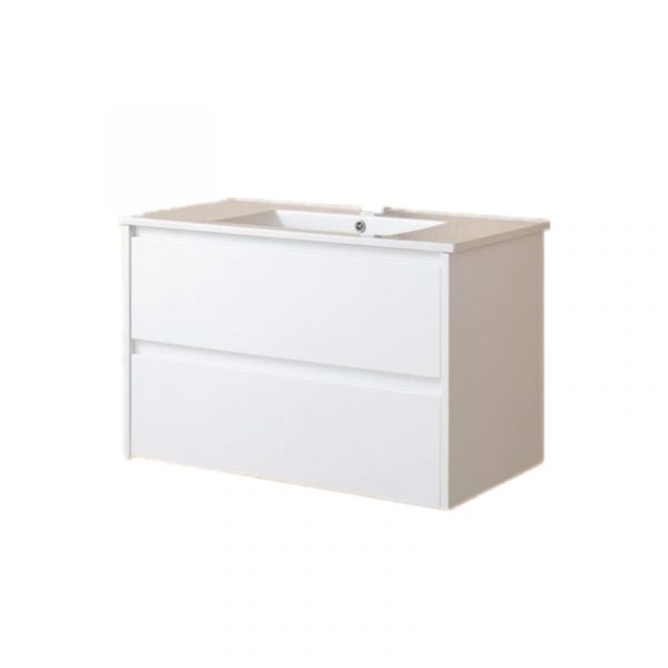 Remarkable 750 Double Drawers Wall Hung Vanity- White/Black/Royal Oak