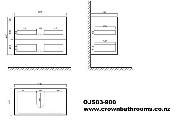 OJOS 900 Double Drawers Wall Hung Vanity - White/Black - Image 2