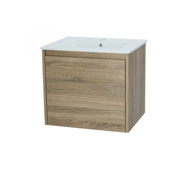 Wanaka 600 Two Drawers Wall Hung Vanity - White/White Oak/Dark Oak - Image 4