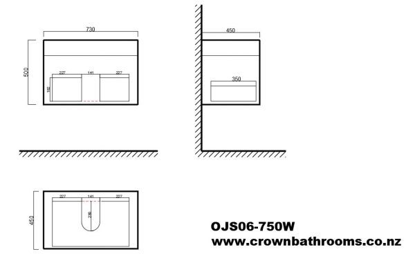 OJOS 750 Single drawer PVC Wall Hung Vanity - White/Black - Image 2
