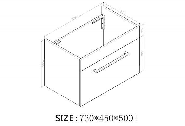 OJOS 750 Single drawer PVC Wall Hung Vanity - White/Black - Image 3
