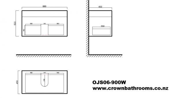 OJOS 900 Single drawer PVC Wall Hung Vanity - White/Black - Image 2