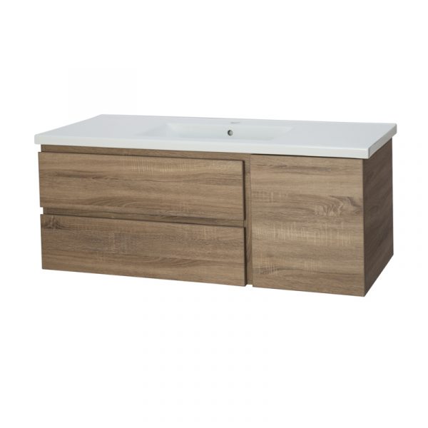 Wanaka 1200 Wall Hung Vanity - White/Dark Oak/White Oak - Image 3