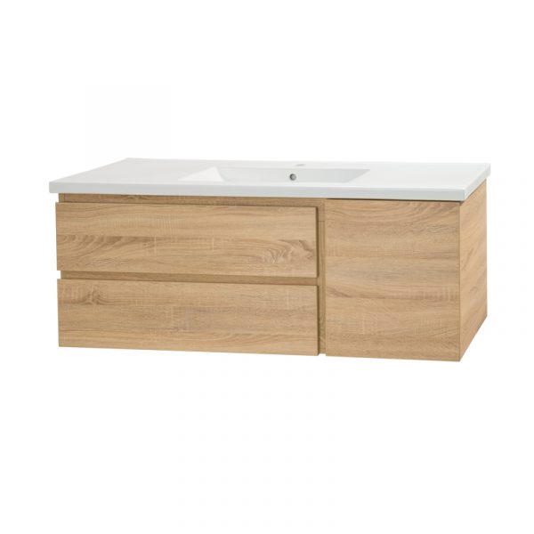 Wanaka 1200 Wall Hung Vanity - White/Dark Oak/White Oak - Image 2