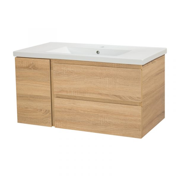Wanaka 900 Wall Hung Vanity - White/Dark Oak/White Oak/Blackened Teak - Image 2