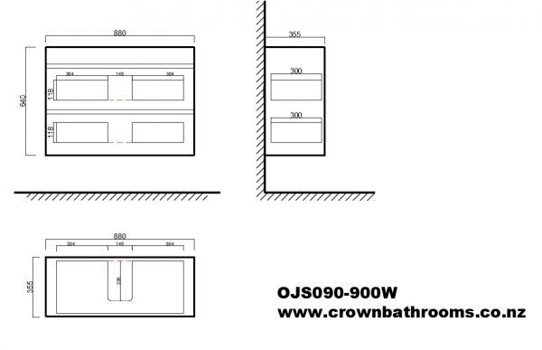 OJOS 900 Slim Wall Hung Vanity - Black - Image 2