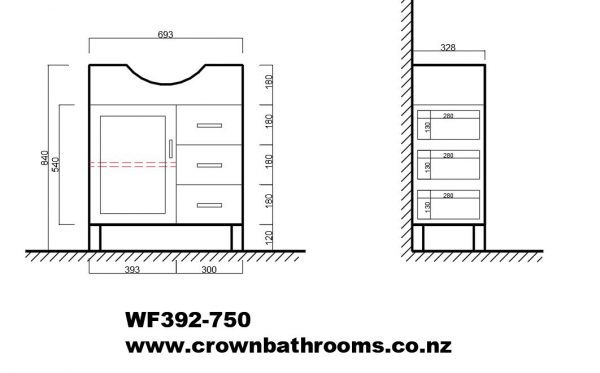 Renwick 750 Glass Door Floor Standing Vanity - White/Black - Image 2