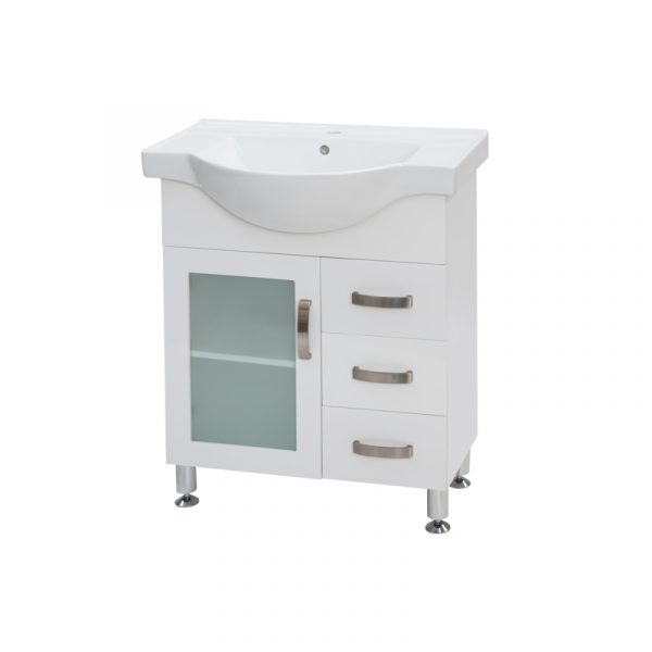 Renwick 750 Glass Door Floor Standing Vanity - White/Black