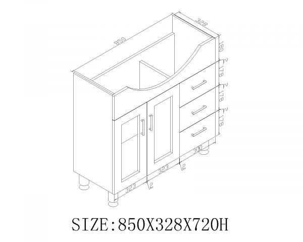 Renwick 900 Glass Door Floor Standing Vanity - White/Black - Image 3