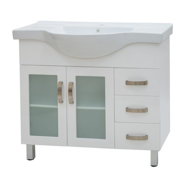 Renwick 900 Glass Door Floor Standing Vanity - White/Black