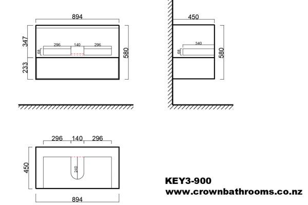 Key II 900mm 1Dr WH Plywood Vanity - White/Royal Oak - Image 2