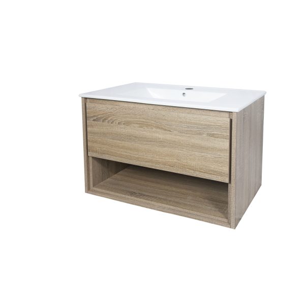 Key II 900mm 1Dr WH Plywood Vanity - White/Royal Oak