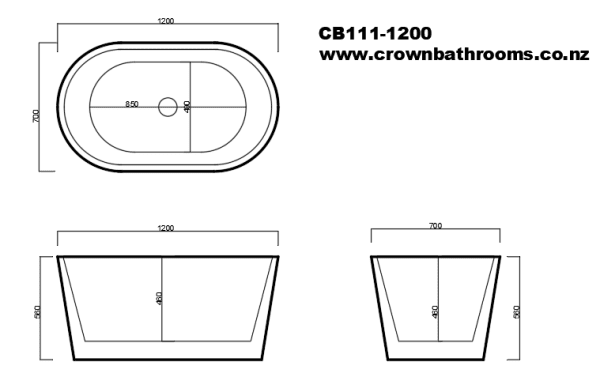 Coromandel 1200 Oval Freestanding Bath - Image 2