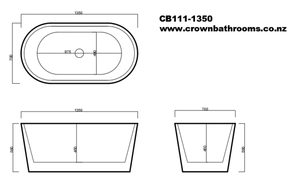 Coromandel 1350 Oval Freestanding Bath - Image 2