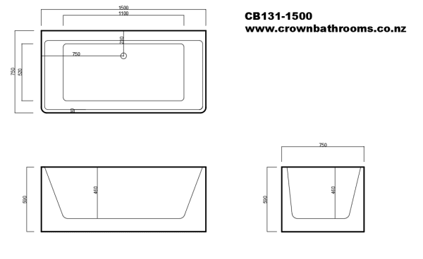 Milford II 1500 Back To Wall Freestanding Bath - Image 2