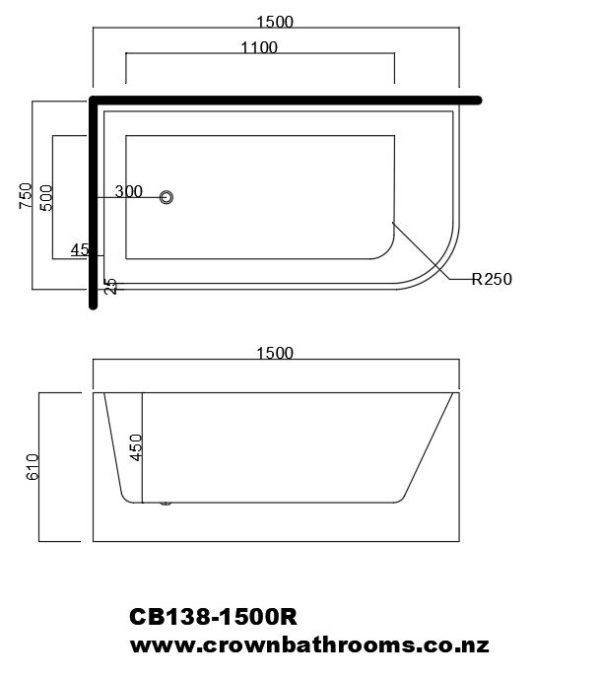Cape 1500 Back To Wall Freestanding Bath (Right-Hand direction) - Image 2
