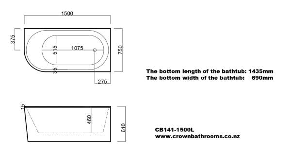 Cape II 1500 Back To Wall Freestanding Bath (Left-Hand direction) - Image 2