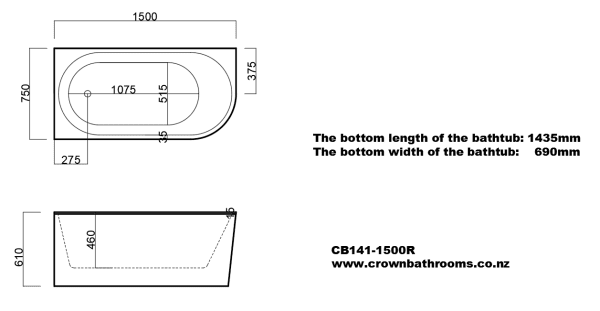 Cape II 1500 Back To Wall Freestanding Bath (Right-Hand direction) - Image 2