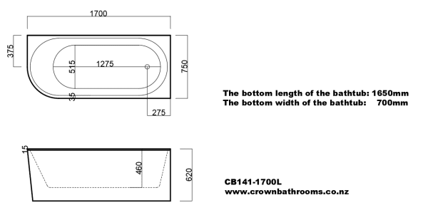 Cape II 1700 Back To Wall Freestanding Bath (Left-Hand direction) - Image 2