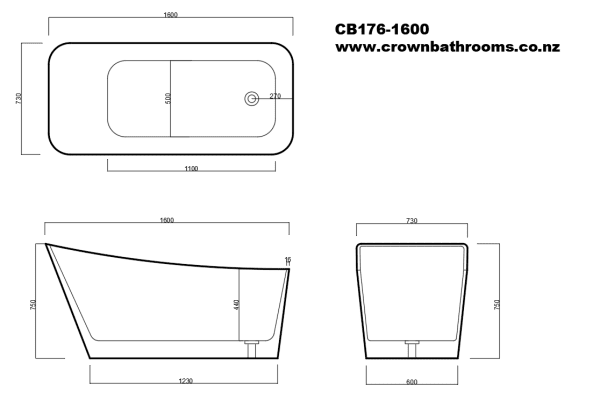Franz 1600mm Luxury Freestanding Bath - Image 2