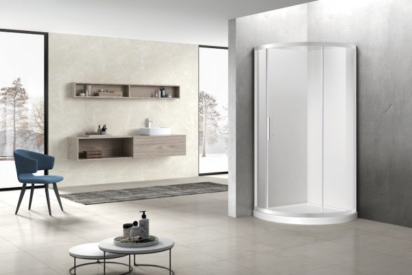 Coromandel 940X940 Corner Single Sliding Door Round Shower in White - Image 2