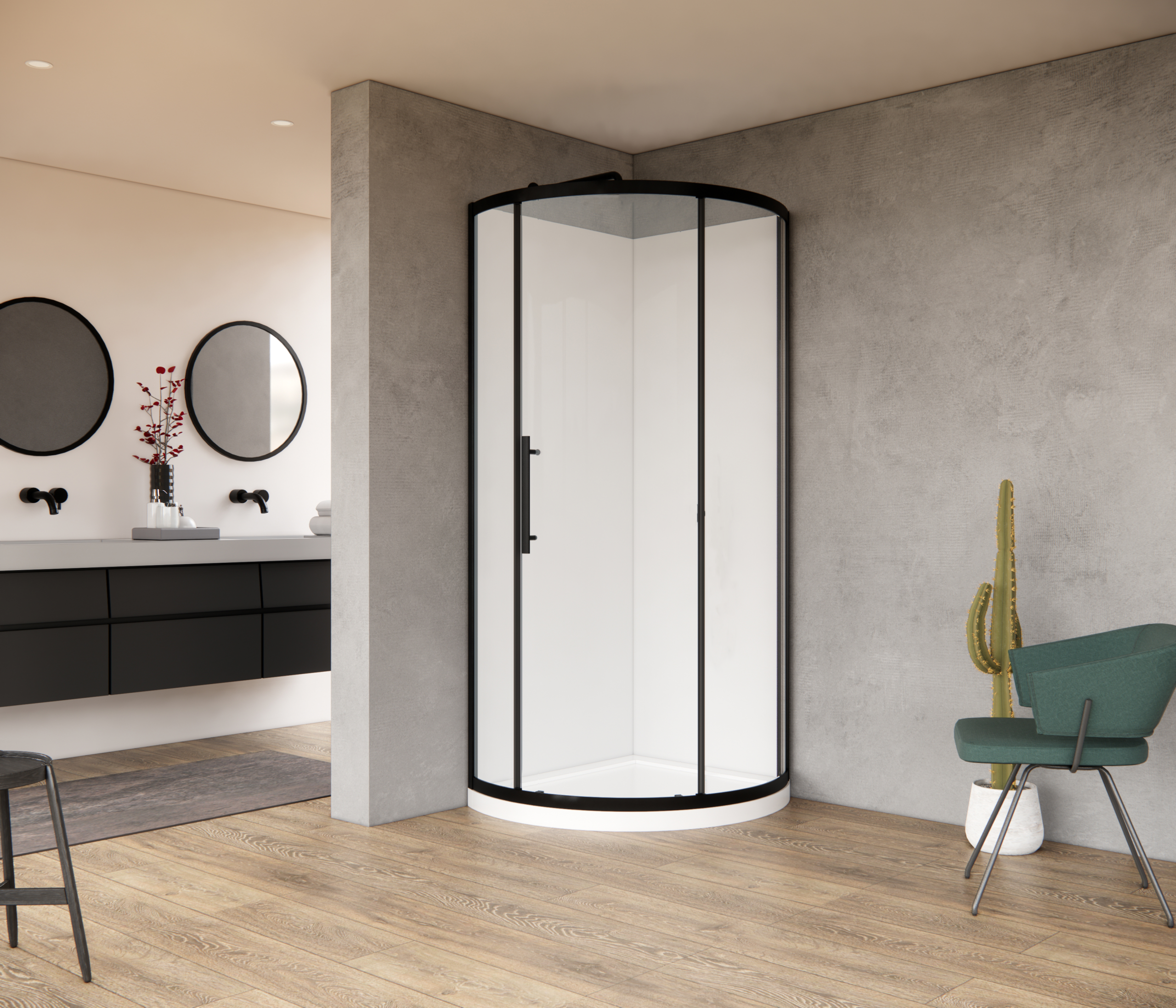 Coromandel 830X830 Corner Single Sliding Door Round Shower in Matte Black Extra Height - Image 2
