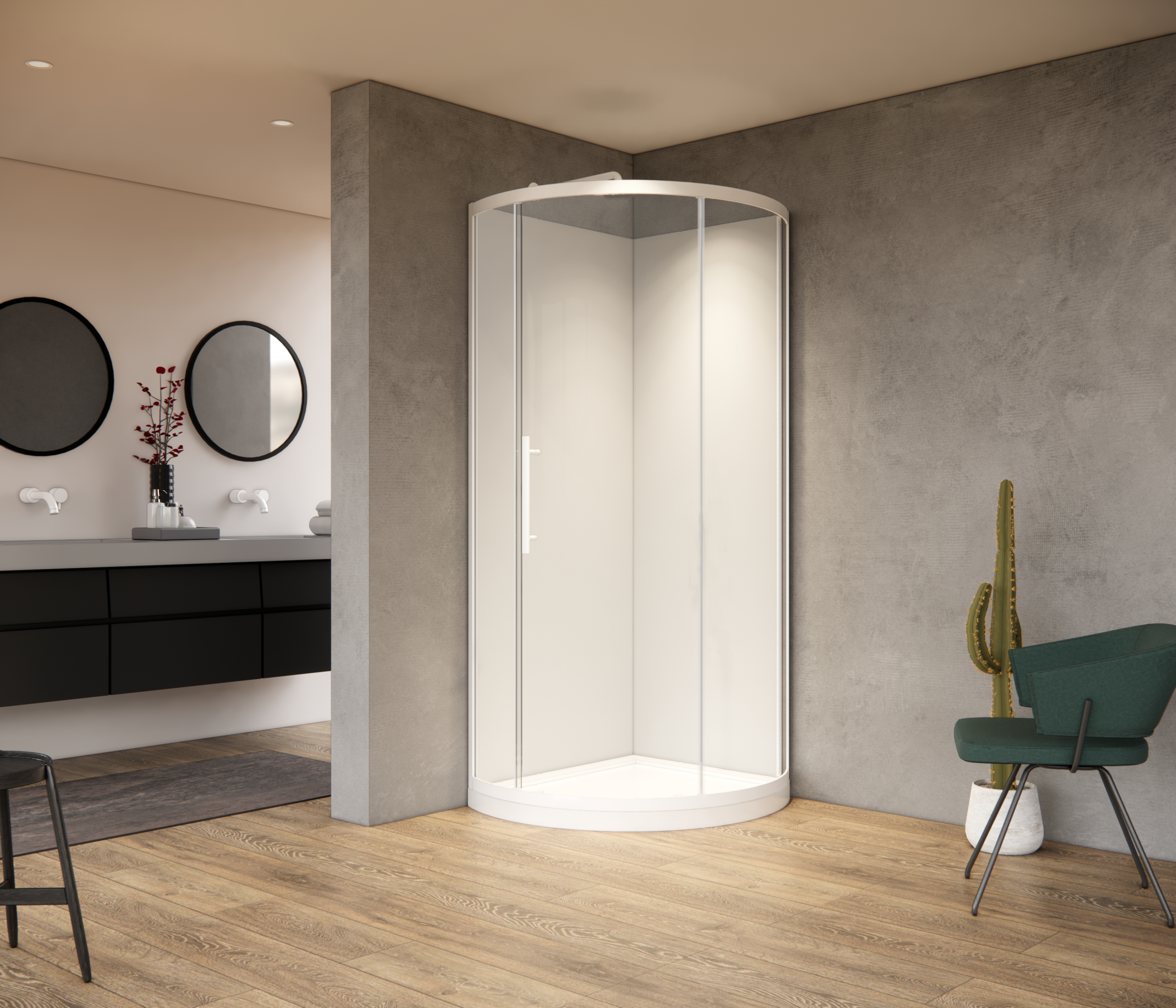 Coromandel 940X940 Corner Single Sliding Door Round Shower in White Extra Height - Image 4
