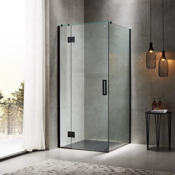 Milford 870X870 Corner Frameless Swing door Square Shower - Matt Black - Image 2