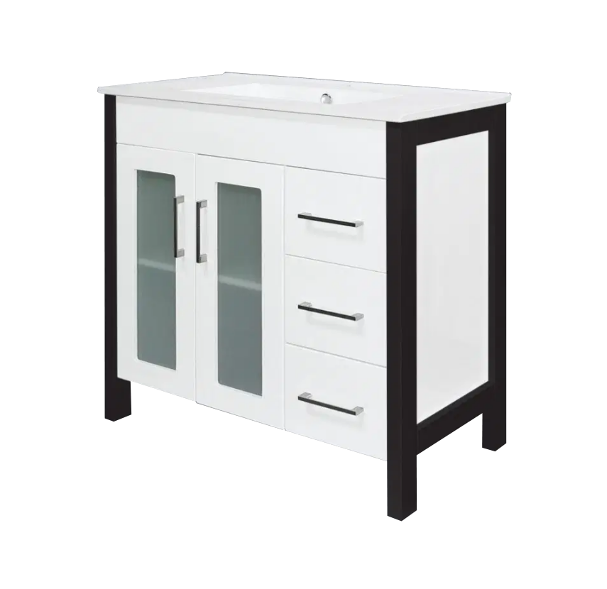 Remarkable 900 Timber Legs Floor Standing Vanity - White/Black
