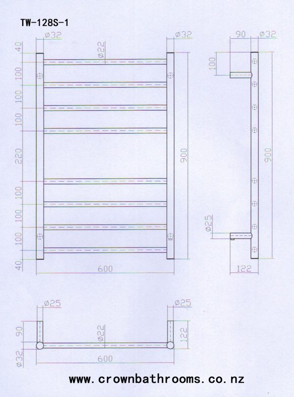 Renwick 8 Straight Round Bars Heated Towel Rails - Image 2