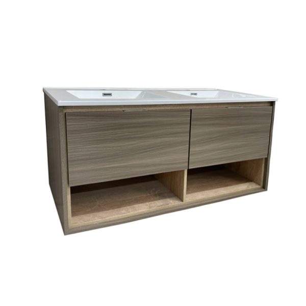 Key 1200 Double Basin Wall Hung Vanity - Dark Oak