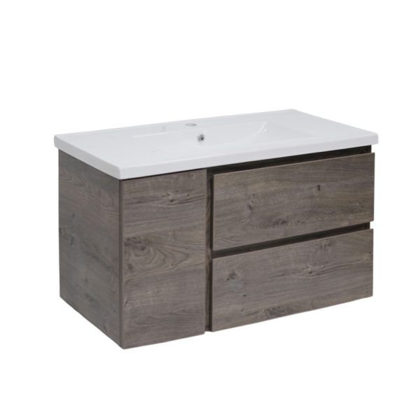 Wanaka 900 Wall Hung Vanity - White/Dark Oak/White Oak/Blackened Teak - Image 5