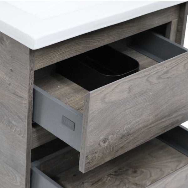 Wanaka 600 Wall Hung Vanity - White/Dark Oak/White Oak/Blackened Teak - Image 4