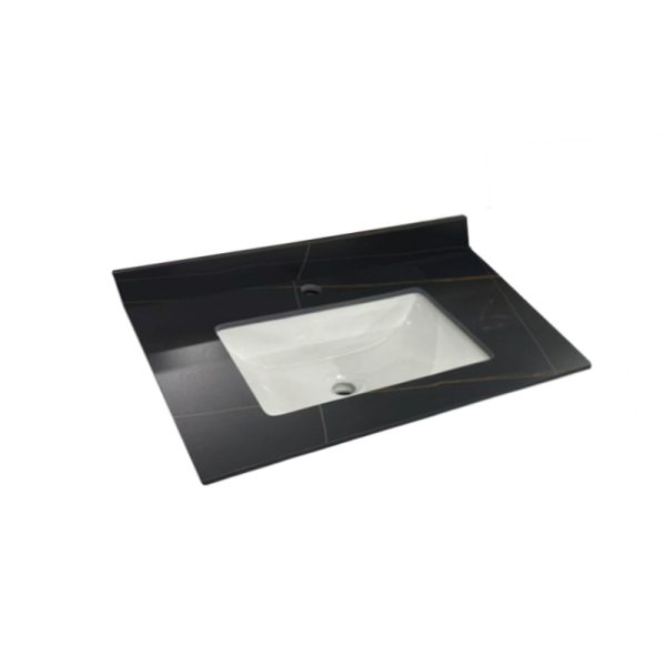 LUNUN Black Gold Sintered Stone with Built-in Ceramic Square Basin