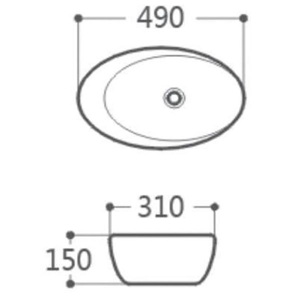 Ceramic Counter-top Basin In-Line Matte White Size 490mm*310mm*150mm - Image 2