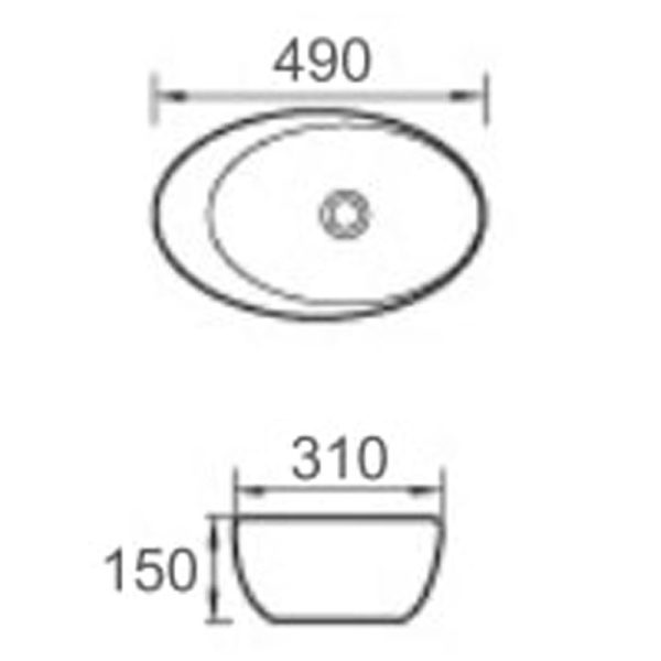 Ceramic Counter-top Basin In-Line White Size 490mm*310mm*150mm - Image 2
