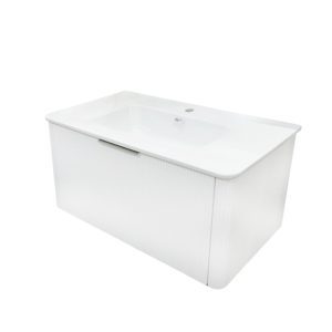 Aussi Curve In-Line 900mm Matte White 1Dr WH Plywood Vanity