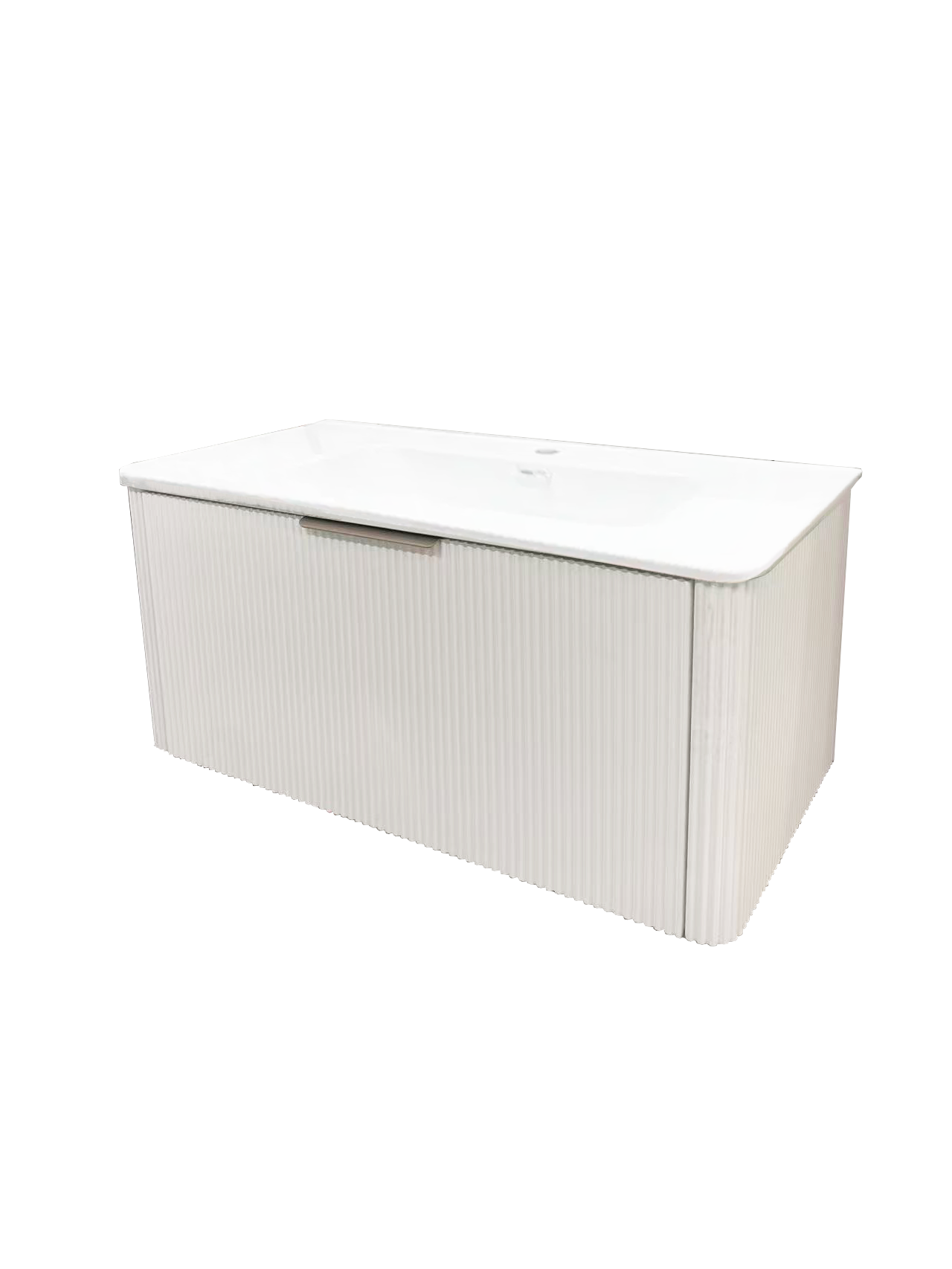 Aussi Curve In-Line 900mm Matte White 1Dr WH Plywood Vanity