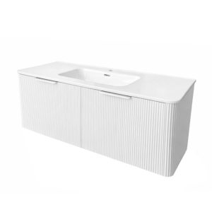 Aussi Curve In-Line 1200mm Matte White 2Dr WH Plywood Vanity
