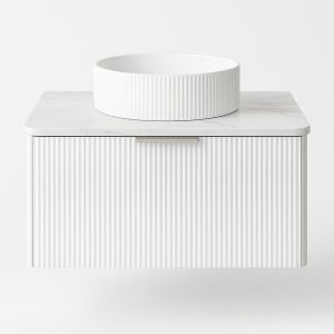 Aussi Curve In-Line 900mm Matte White 1Dr WH Plywood Vanity with Benchtop & Countertop